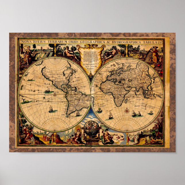 Vintage Map Nova totius terrarum 1625 Poster (Front)
