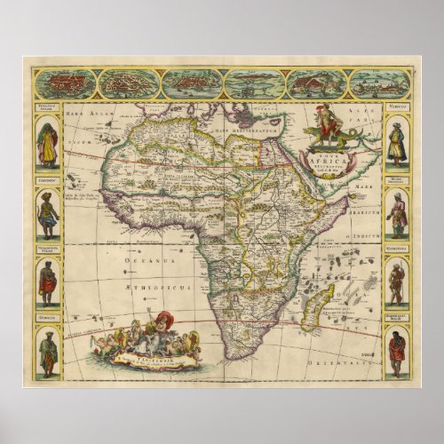 Vintage Map of Africa 1660 Poster
