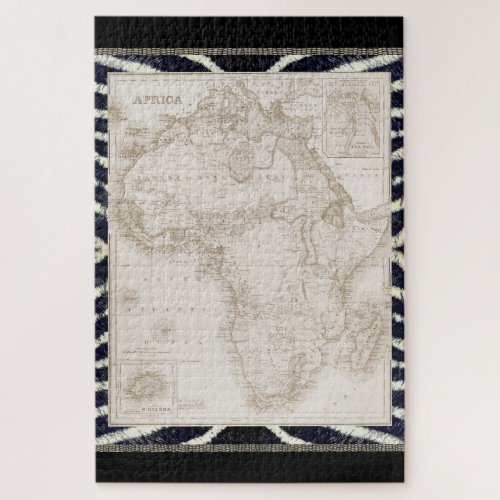 Vintage Map of Africa Sepia Tone Black White Zebra Jigsaw Puzzle