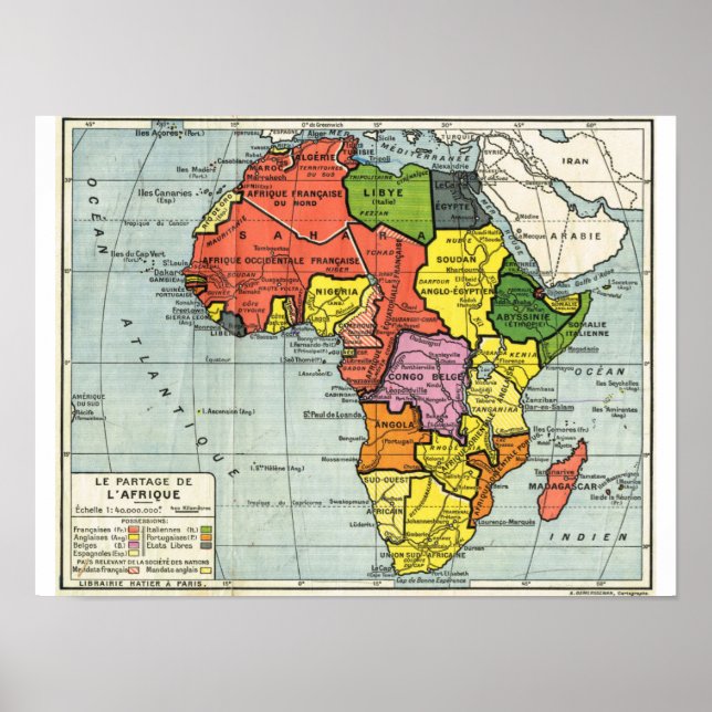 Vintage map of AFrica, text in French Poster (Front)