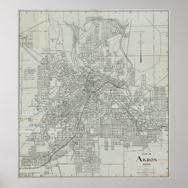 Vintage Map of Akron Ohio (1917) Poster (Front)