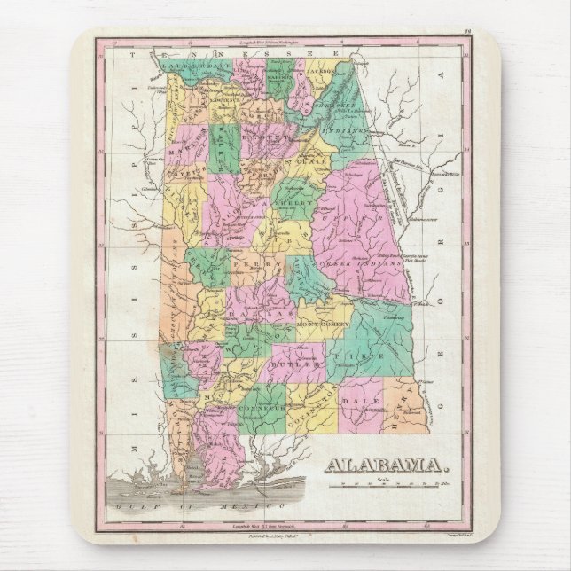 Vintage Map of Alabama (1827) Mouse Pad (Front)