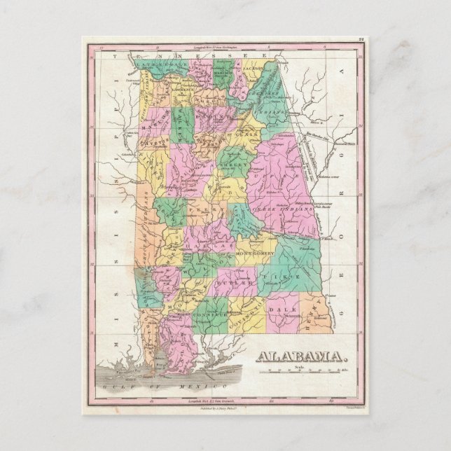 Vintage Map of Alabama (1827) Postcard (Front)