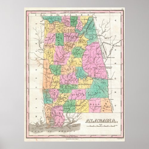 Vintage Map of Alabama 1827 Poster