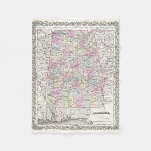 Vintage Map of Alabama (1855) Fleece Blanket