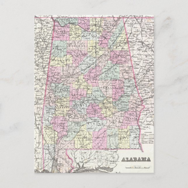 Vintage Map of Alabama (1855) Postcard (Front)