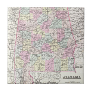 Vintage Map of Alabama (1855) Tile