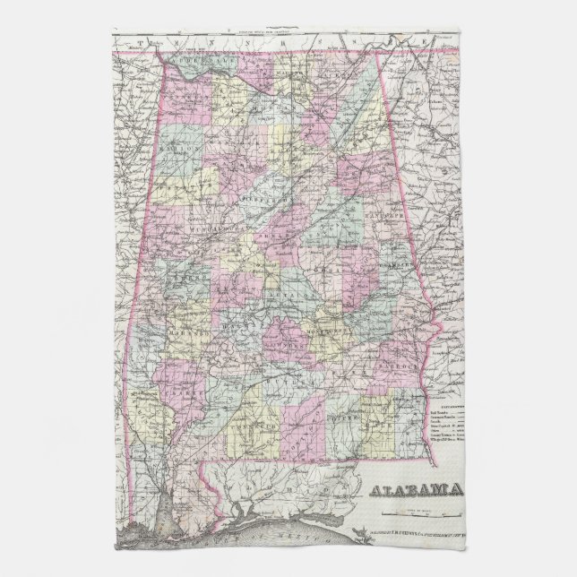 Vintage Map of Alabama (1855) Towel (Vertical)