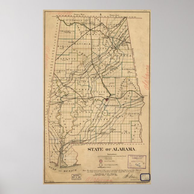 Vintage Map of Alabama (1866) Poster (Front)
