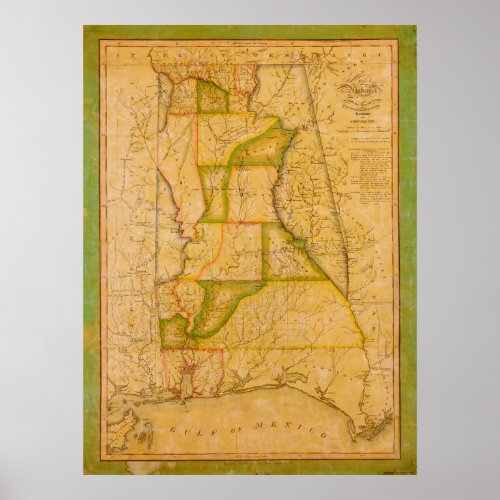 Vintage Map of Alabama by John Melish 1820 Poster