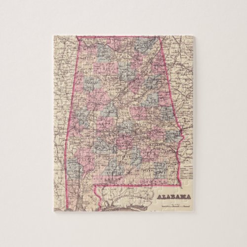 Vintage Map of Alabama Counties 1876 Jigsaw Puzzle