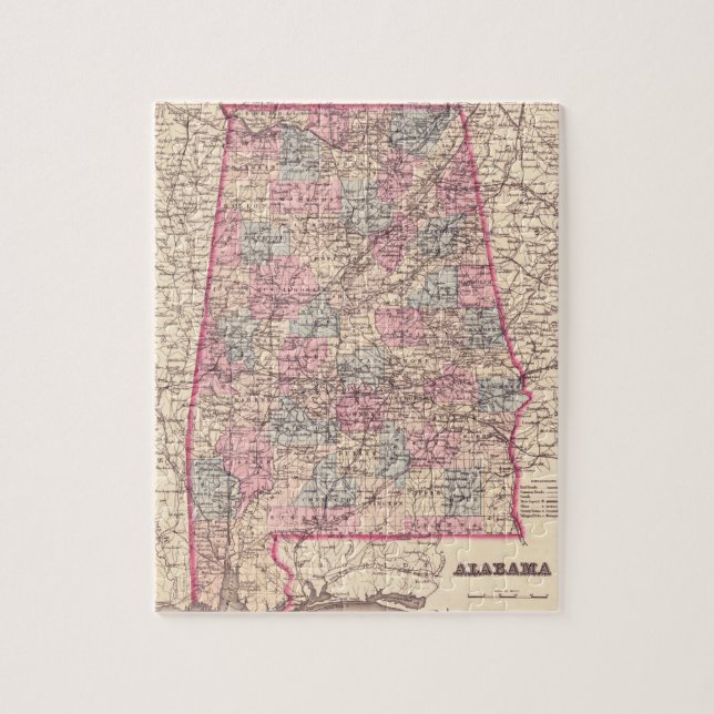 Vintage Map of Alabama Counties (1876) Jigsaw Puzzle (Vertical)