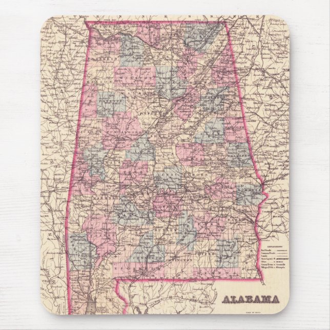 Vintage Map of Alabama Counties (1876) Mouse Pad (Front)