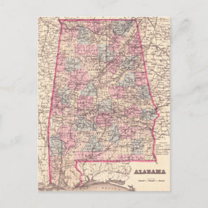 Vintage Map of Alabama Counties (1876) Postcard