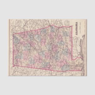 Vintage Map of Alabama Counties (1876) Tissue Paper