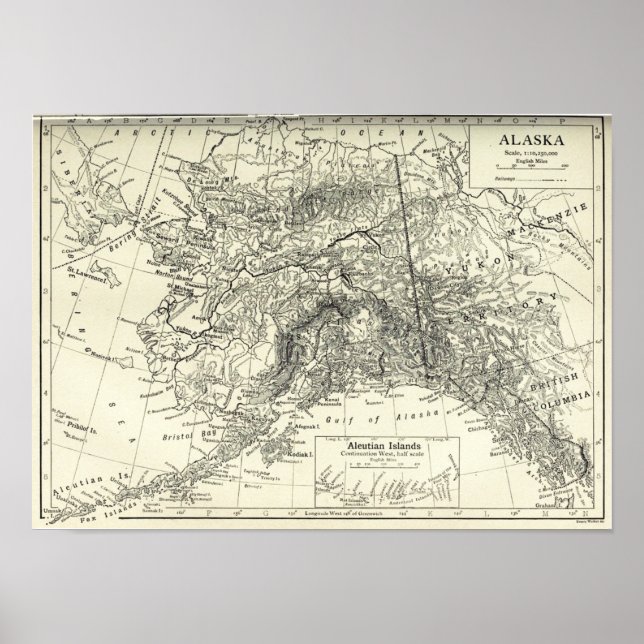 Vintage Map of Alaska Print (Front)