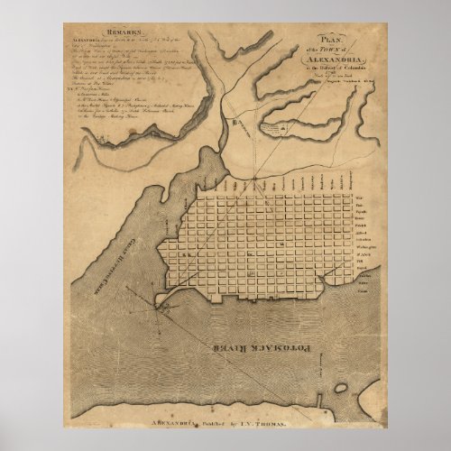 Vintage Map of Alexandria Virginia 1798 Poster