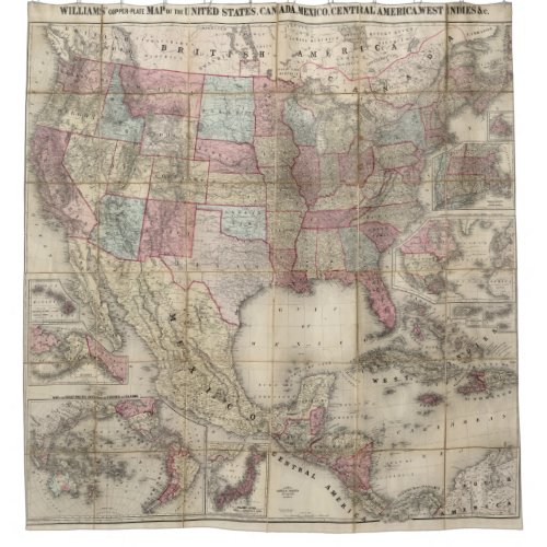 Vintage Map Of Americas Shower Curtain