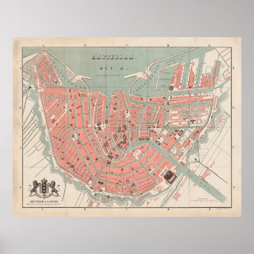 Vintage Map of Amsterdam 1869 Poster