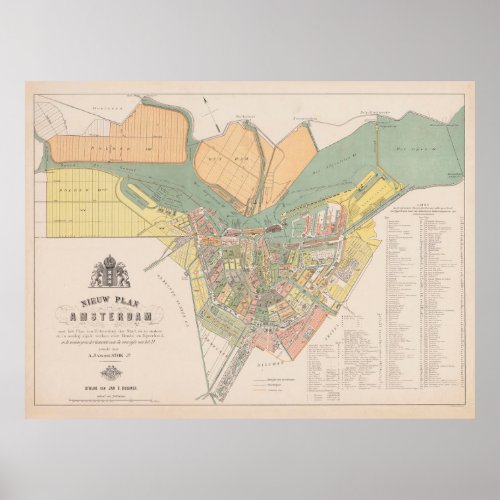 Vintage Map of Amsterdam 1880 Poster
