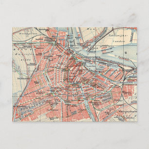 Vintage Map of Amsterdam (1905) (2) Postcard