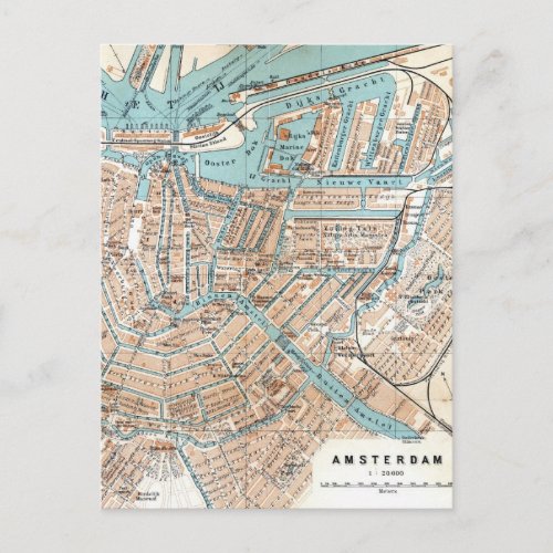 Vintage Map of Amsterdam 1905 Postcard