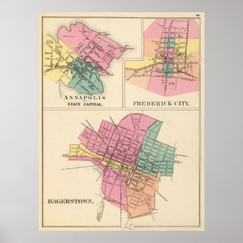 Vintage Map of Annapolis Frederick and Hagerstown Poster