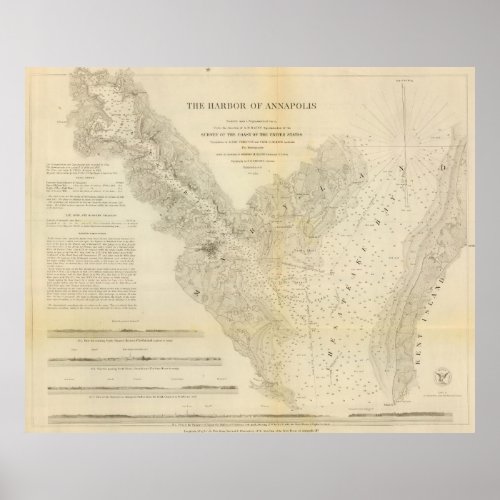 Vintage Map of Annapolis Harbor Maryland 1846 Poster
