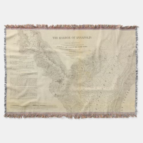 Vintage Map of Annapolis Harbor Maryland 1846 Throw Blanket