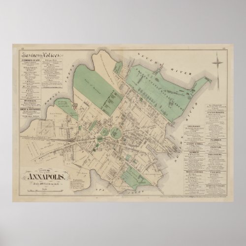 Vintage Map of Annapolis MD 1878 Poster