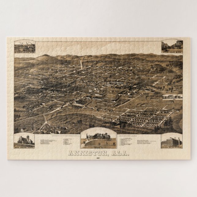 Vintage Map of Anniston, Alabama (1887) Jigsaw Puzzle (Horizontal)