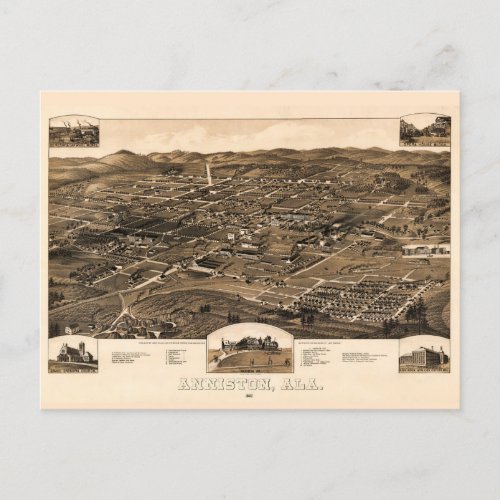 Vintage Map of Anniston Alabama 1887 Postcard