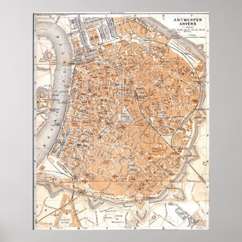 Vintage Map of Antwerp Belgium 1905 Poster