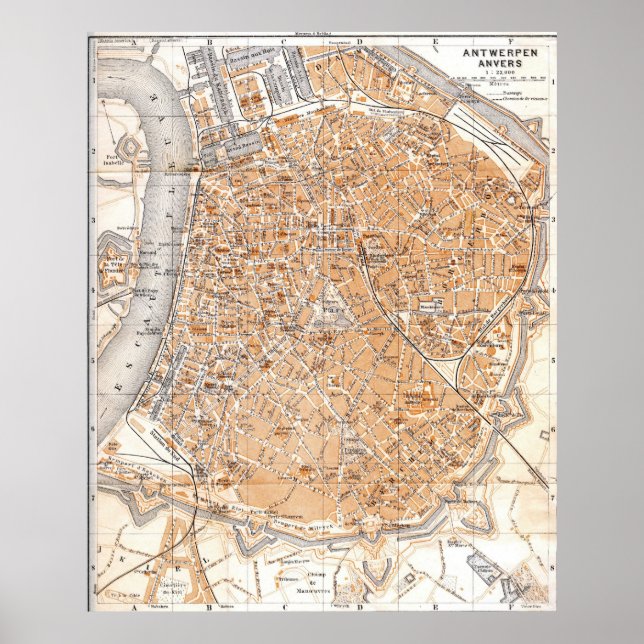 Vintage Map of Antwerp Belgium (1905) Poster (Front)