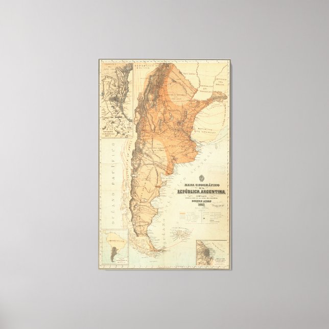 Vintage Map of Argentina (1882) Canvas Print (Front)