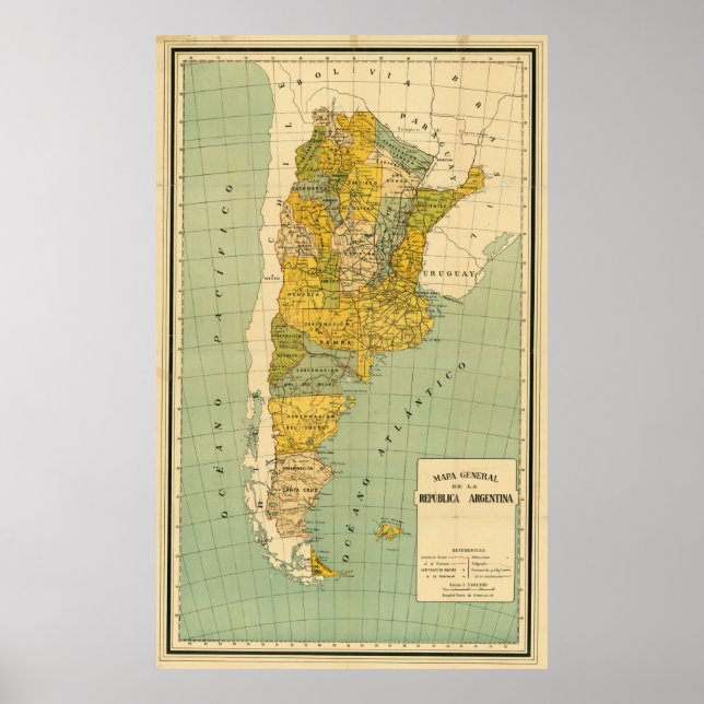 Vintage Map of Argentina (1910) Poster (Front)