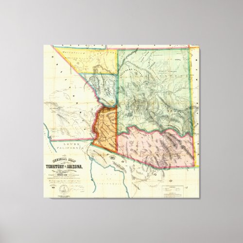 Vintage Map of Arizona 1865 Canvas Print