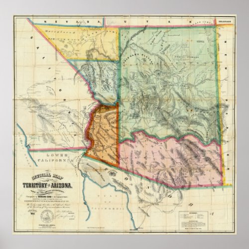 Vintage Map of Arizona 1865 Poster