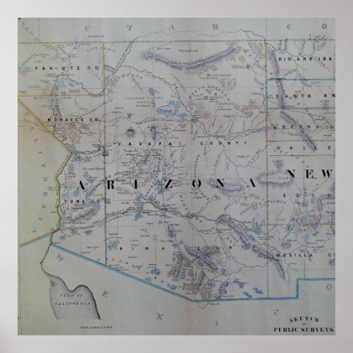Vintage Map of Arizona 1866 Poster