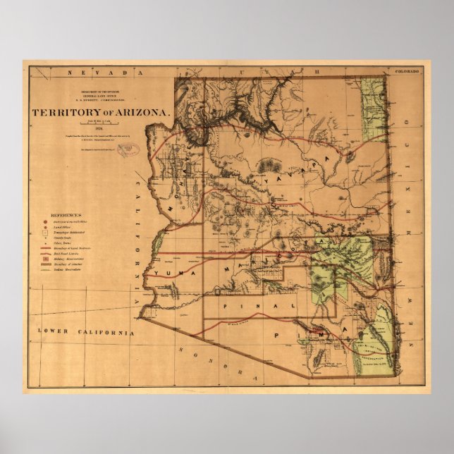 Vintage Map of Arizona (1876) Poster (Front)