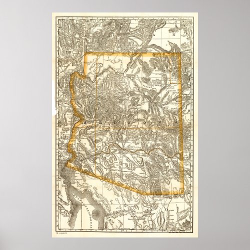 Vintage Map of Arizona 1876 Poster