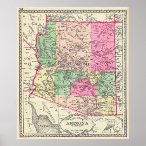 Vintage Map of Arizona 1881 Poster