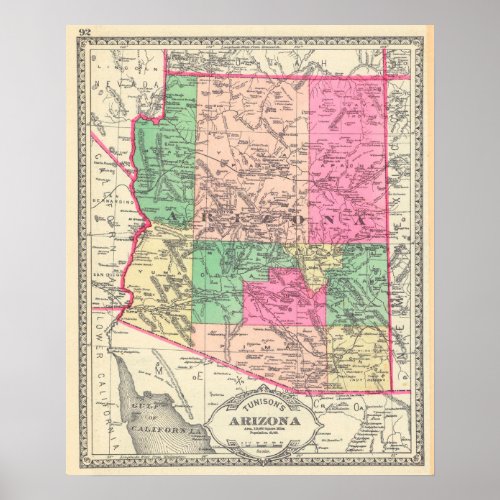 Vintage Map of Arizona 1881 Poster