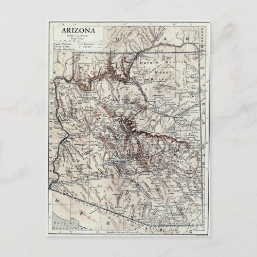 Vintage Map of Arizona 1911 Postcard