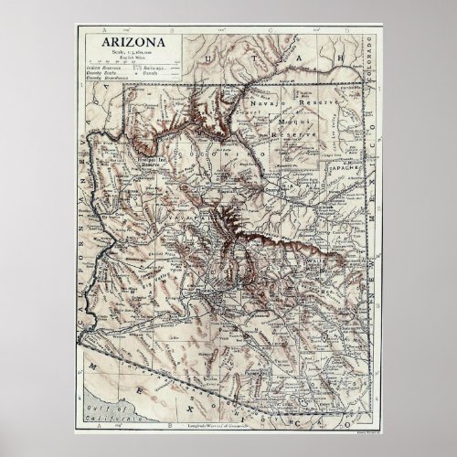 Vintage Map of Arizona 1911 Poster