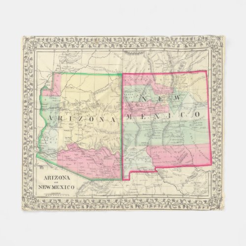 Vintage Map of Arizona and New Mexico 1867 Fleece Blanket