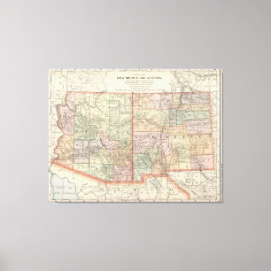 Vintage Map of Arizona and New Mexico (1891) Canvas Print