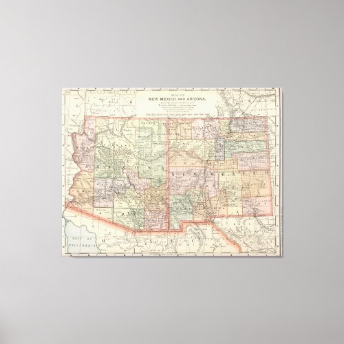 Vintage Map of Arizona and New Mexico 1891 Canvas Print