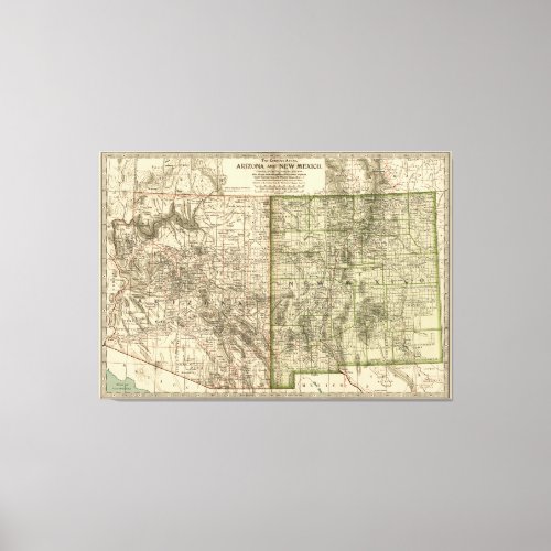 Vintage Map of Arizona and New Mexico 1899 Canvas Print