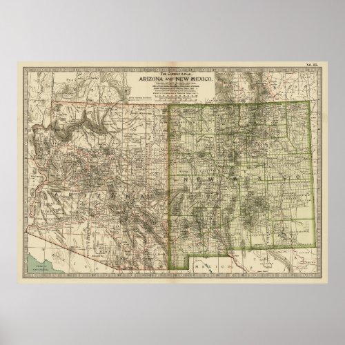 Vintage Map of Arizona and New Mexico 1899 Poster